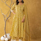 Yufta Mustard Lace-Work Cotton Anarkali Kurta & Trouser Dupatta Set - Swadesiicart