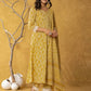 Yufta Mustard Lace-Work Cotton Anarkali Kurta & Trouser Dupatta Set - Swadesiicart