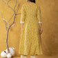 Yufta Mustard Lace-Work Cotton Anarkali Kurta & Trouser Dupatta Set - Swadesiicart
