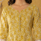 Yufta Mustard Lace-Work Cotton Anarkali Kurta & Trouser Dupatta Set - Swadesiicart