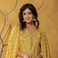 Yufta Mustard Lace-Work Cotton Anarkali Kurta & Trouser Dupatta Set - Swadesiicart
