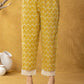Yufta Mustard Lace-Work Cotton Anarkali Kurta & Trouser Dupatta Set - Swadesiicart