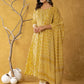 Yufta Mustard Lace-Work Cotton Anarkali Kurta & Trouser Dupatta Set - Swadesiicart