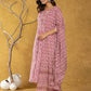 Yufta Pink Lace-Work Cotton Anarkali Kurta & Trouser Dupatta Set - Swadesiicart