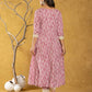 Yufta Pink Lace-Work Cotton Anarkali Kurta & Trouser Dupatta Set - Swadesiicart