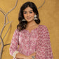 Yufta Pink Lace-Work Cotton Anarkali Kurta & Trouser Dupatta Set - Swadesiicart