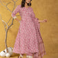 Yufta Pink Lace-Work Cotton Anarkali Kurta & Trouser Dupatta Set - Swadesiicart