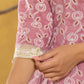 Yufta Pink Lace-Work Cotton Anarkali Kurta & Trouser Dupatta Set - Swadesiicart