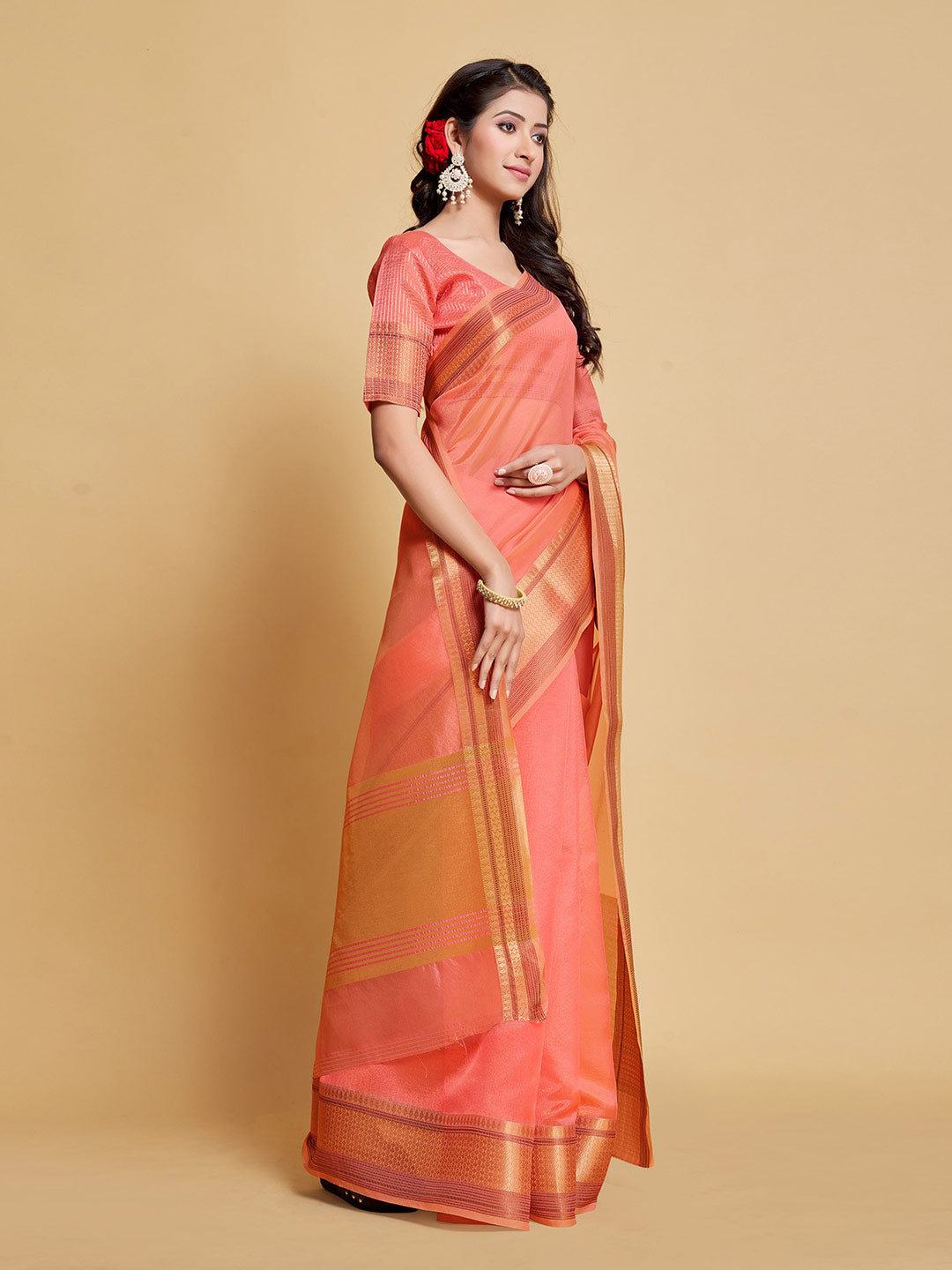 Sangria Woven Design Border Art Silk Banarasi Saree | Swadesiicart