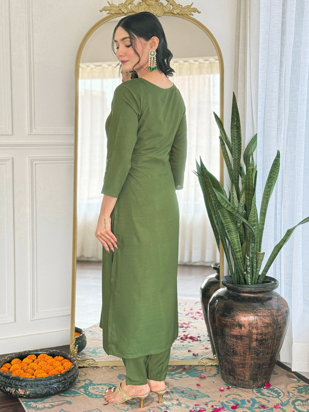 The52 Women's Gorgeous Rayon Embroidery work Straight Kurta with Pant and Dupatta Set - Swadesiicart