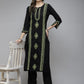 ADA Women Black & Green Ethnic Motifs Embroidered Chikankari Handloom Handloom Kurta | Swadesiicart