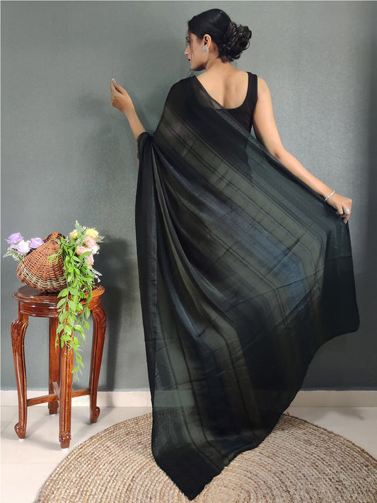 Mitera Striped Zari Poly Georgette Ready to Wear Saree | Swadesiicart
