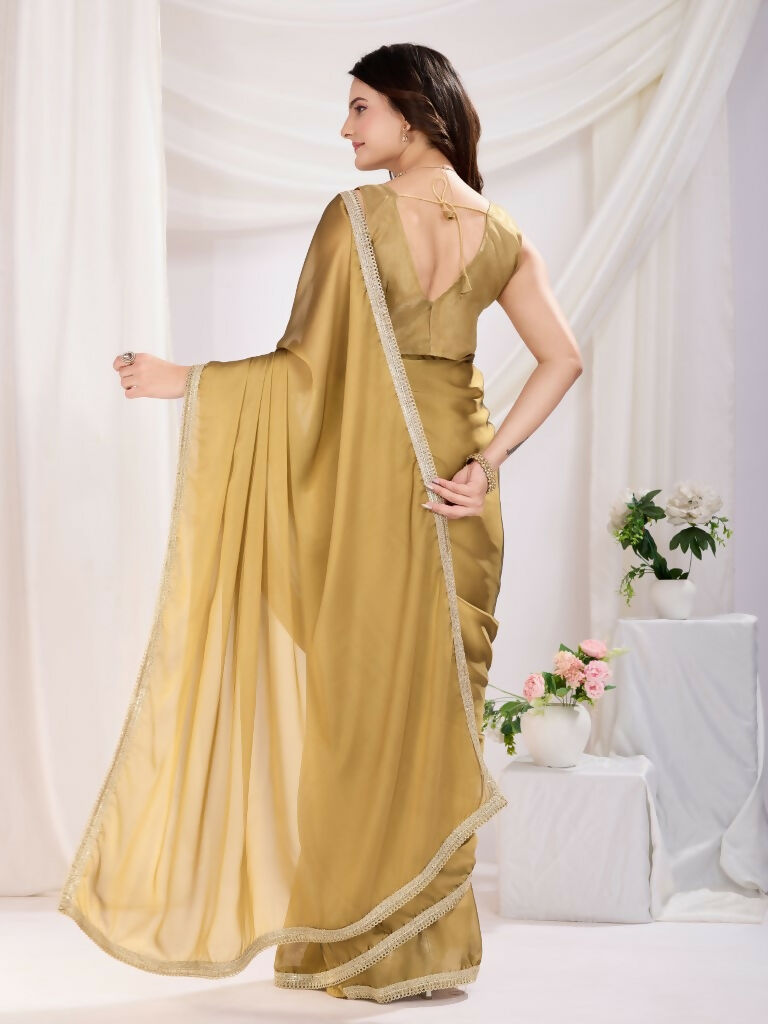 Chiku Rangoli Silk Solid, Lace Border Ready To Wear Saree - Kashvi | Swadesiicart