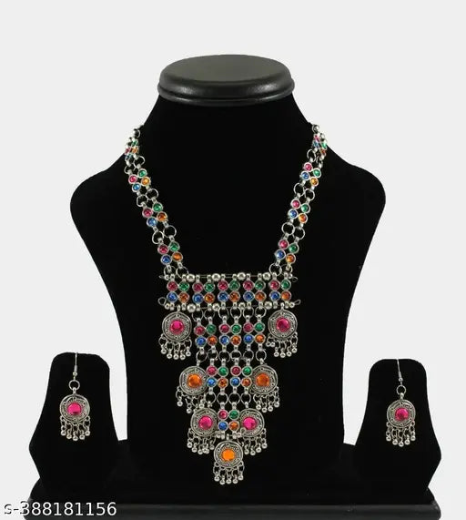 Tehzeeb Creations Women's Multi Colour Meenakari Work Necklace Set - Swadesiicart