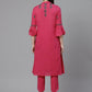 ADA Women Pink & Charcoal Grey Chikankari Embroidered Sustainable Handloom Kurta with Trousers | Swadesiicart