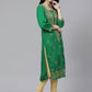 ADA Women Green & Beige Chikankari Embroidered Sustainable Handloom Kurta with Churidar | Swadesiicart