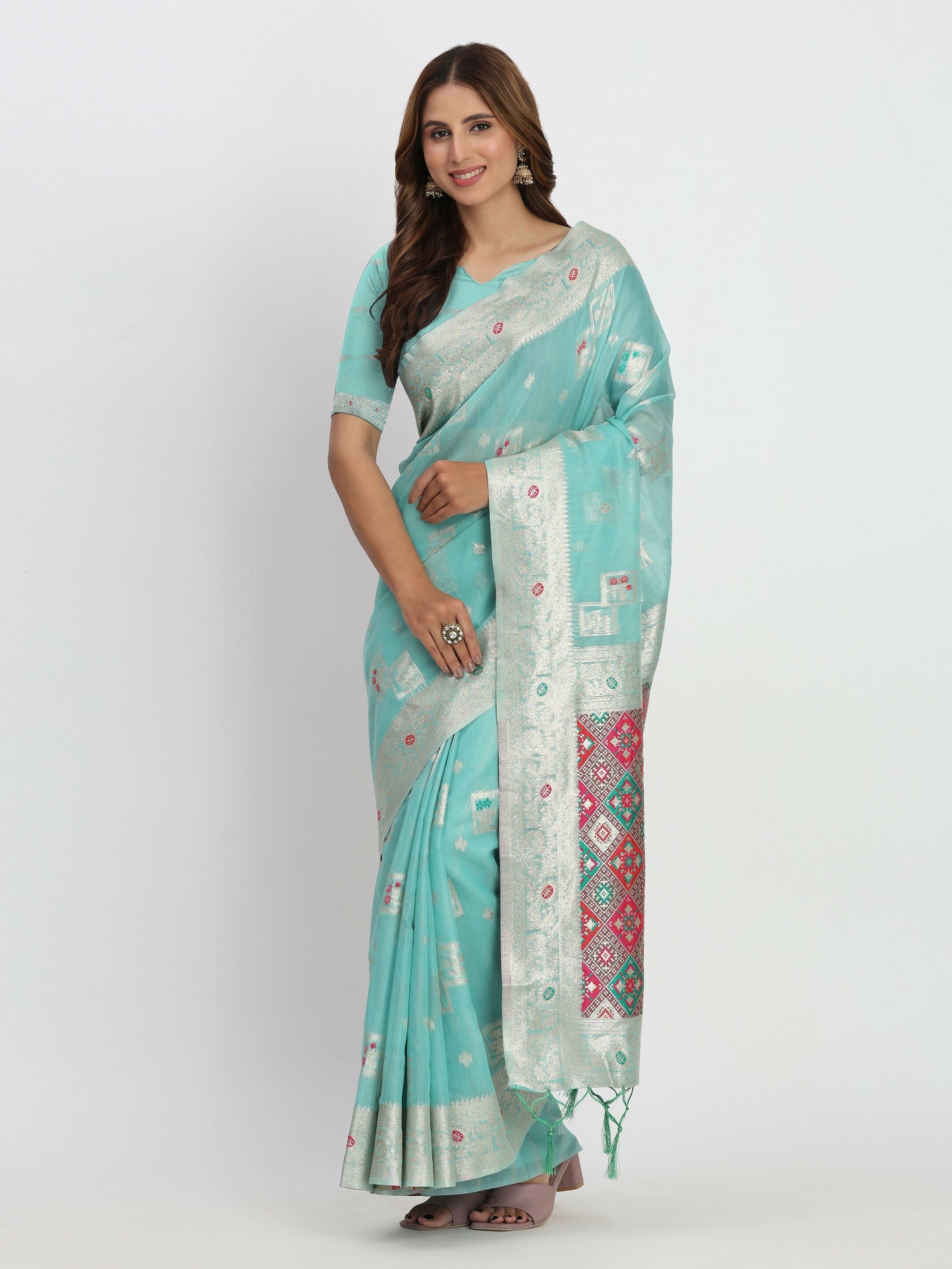 Shree Shyam Fashion Linen Cotton Sea Green Saree