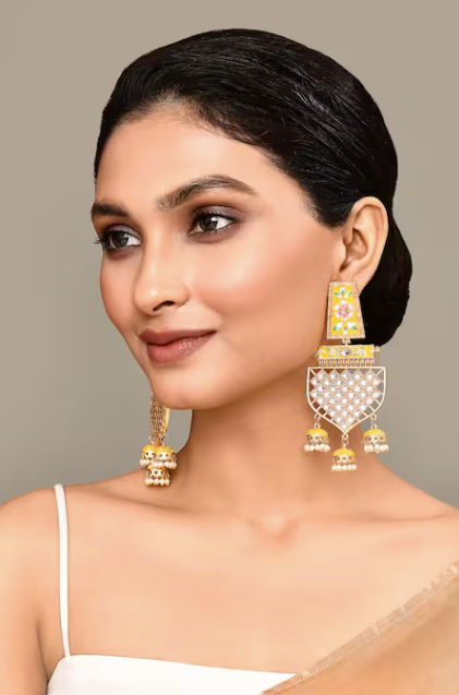 New Stylish Meenakari Yellow Jhumki Earring for Womens by House of Ree | Swadesiicart