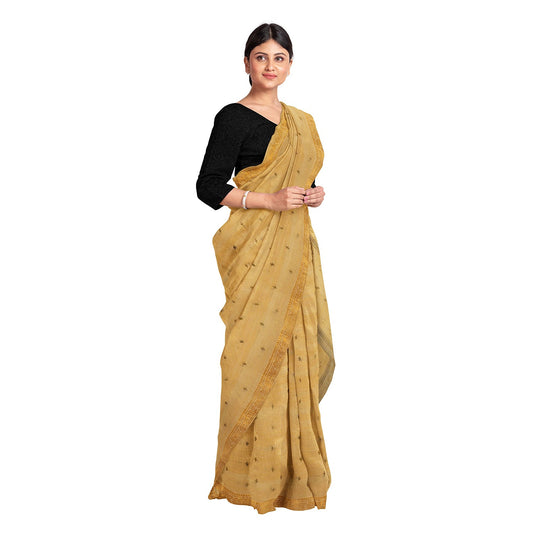 Exclusive Collection 100% Pure Cotton Brown Saree With Printed Work - Swadesiicart