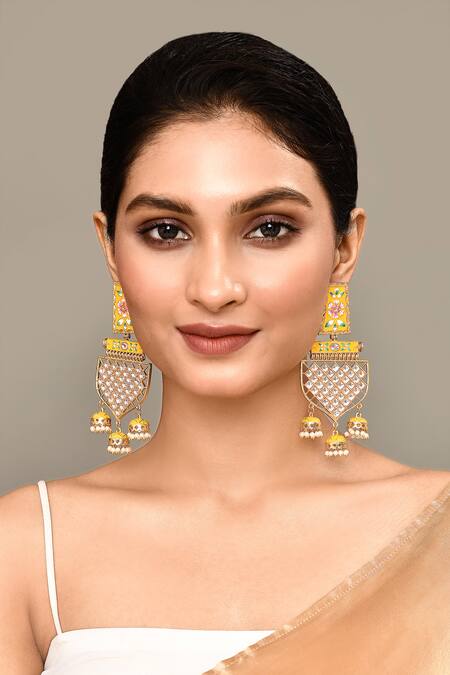New Stylish Meenakari Yellow Jhumki Earring for Womens by House of Ree | Swadesiicart