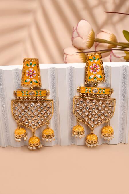 New Stylish Meenakari Yellow Jhumki Earring for Womens by House of Ree | Swadesiicart