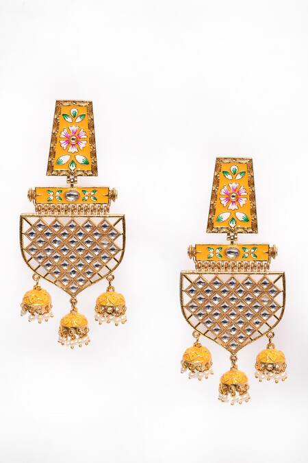 New Stylish Meenakari Yellow Jhumki Earring for Womens by House of Ree | Swadesiicart