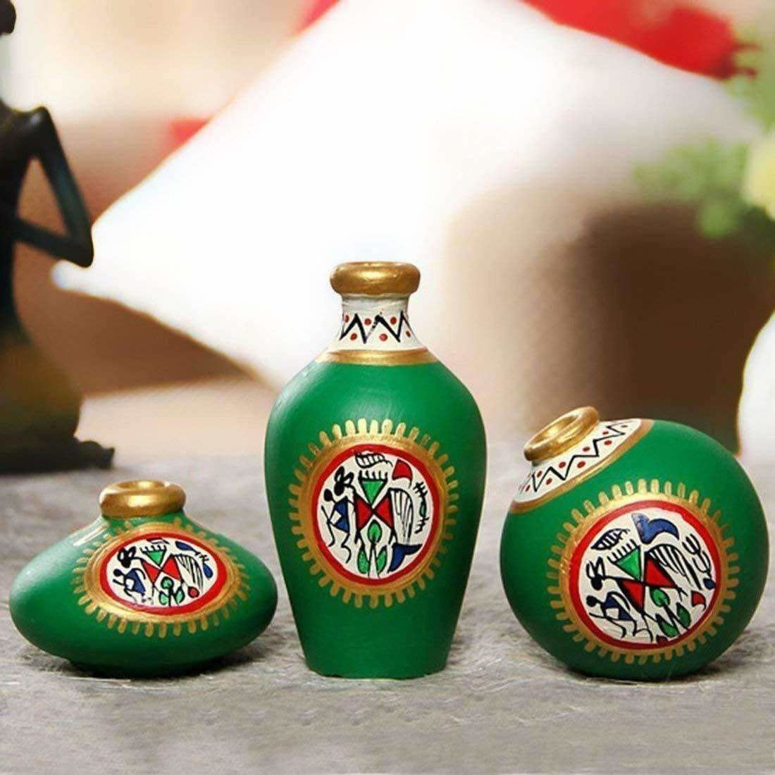 Hand-Painted Home Decorative Miniature Small Pots Set ( Set of 3 Mini Pots) - Swadesiicart