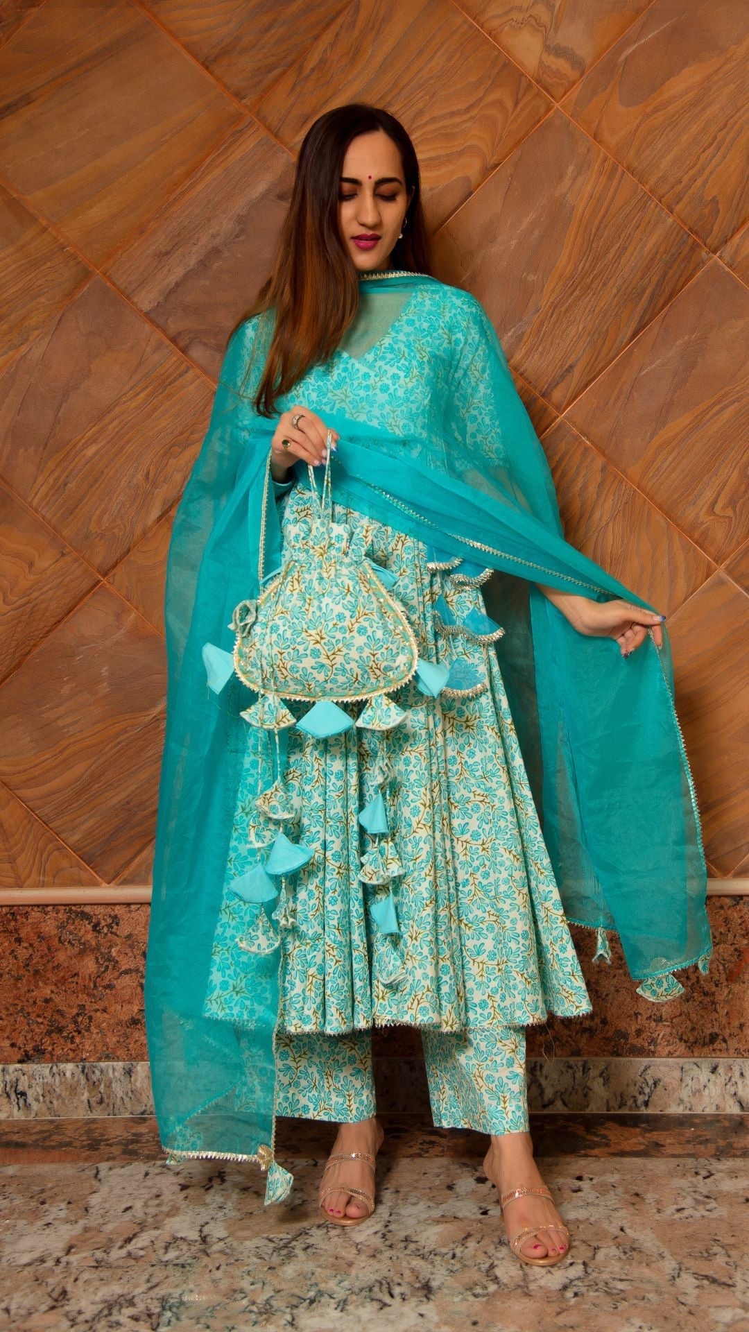 Pomcha Jaipur Noor Blue Cotton Angrakha Set | Swadesiicart