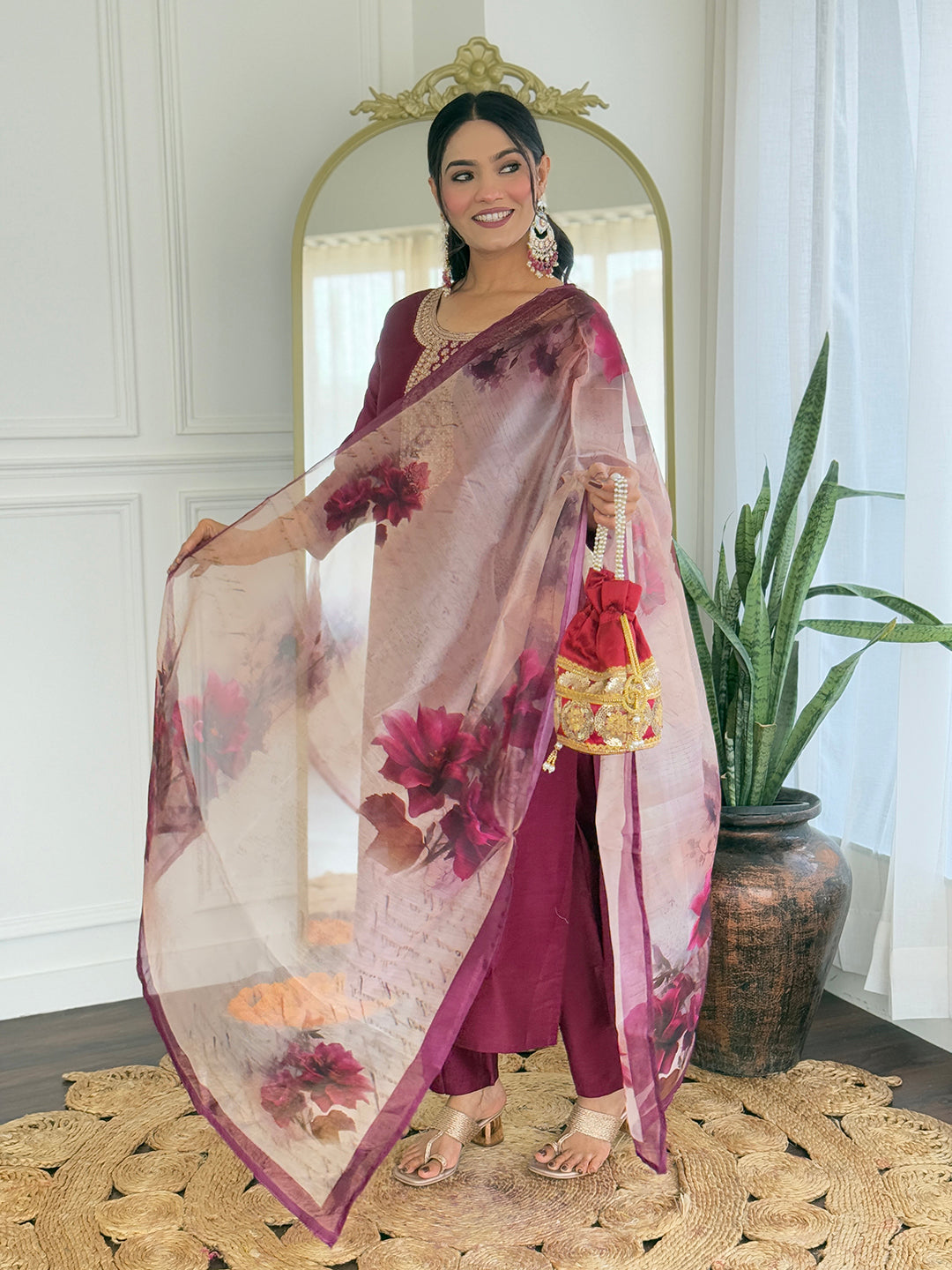 The52 Women's Gorgeous Rayon Embroidery Straight Kurta with Pant And Dupatta Set - Swadesiicart
