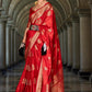 Anaita Red Silk Tissue Zari Weaving Work Saree With Blouse Piece