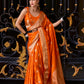 Anaita Orange Silk Tissue Zari Weaving Work Saree With Blouse Piece