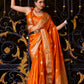 Anaita Orange Silk Tissue Zari Weaving Work Saree With Blouse Piece
