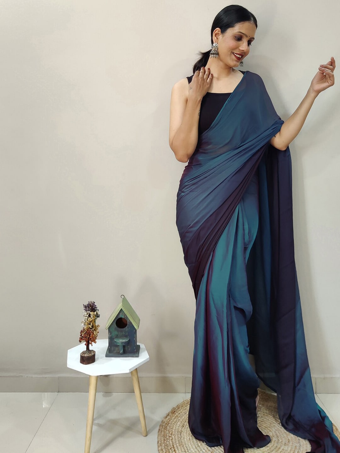 Mitera Blue Ombre Dyed Ready To Wear Saree | Swadesiicart