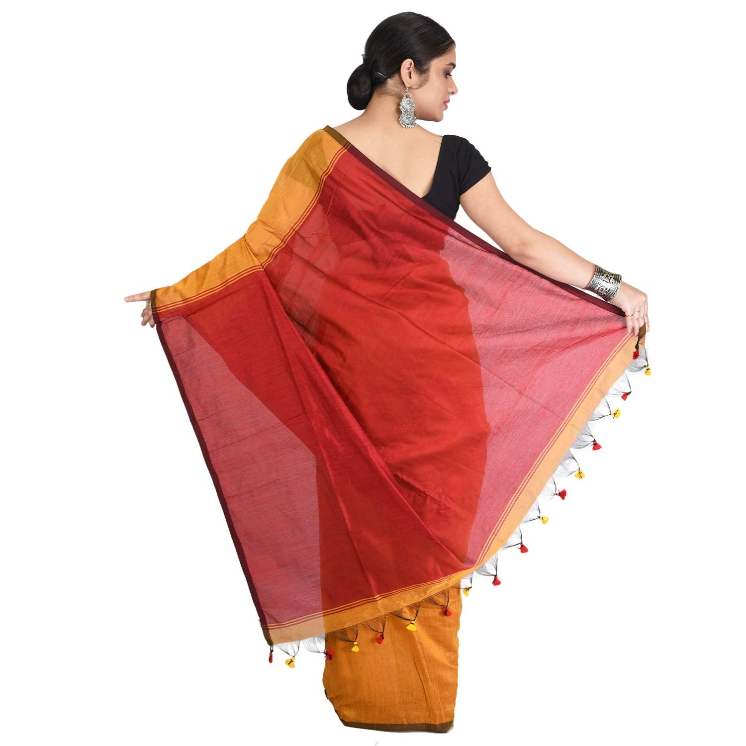Desh Bidesh Women's Bengal Khadi Ghicha Handloom Cotton Silk Saree With Blouse Piece | Swadesiicart
