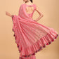 Lorenvalley Fashion Peach Faux Georgette Ruffle Saree with Fancy Sequence work & Blouse - Swadesiicart