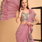 Lorenvalley Fashion Pink Faux Georgette Ruffle Saree with Fancy Sequence work & Blouse - Swadesiicart