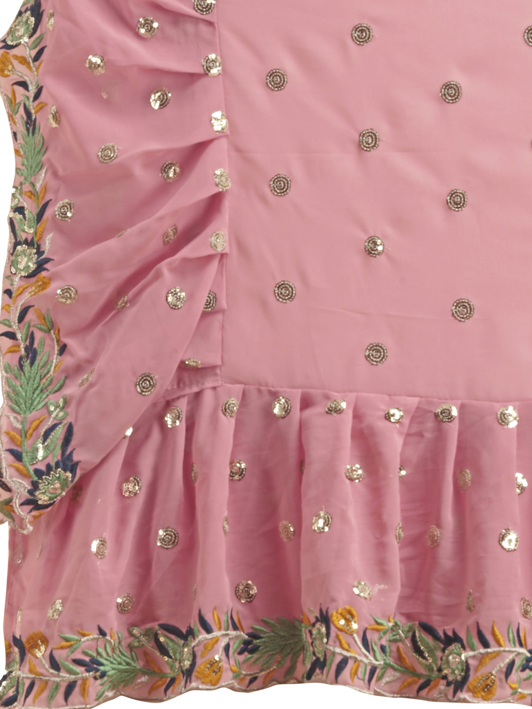 Lorenvalley Fashion Pink Faux Georgette Ruffle Saree with Fancy Sequence work & Blouse - Swadesiicart