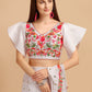 Lorenvalley Fashion White Faux Georgette Ruffle Saree with Fancy Sequence work & Blouse - Swadesiicart