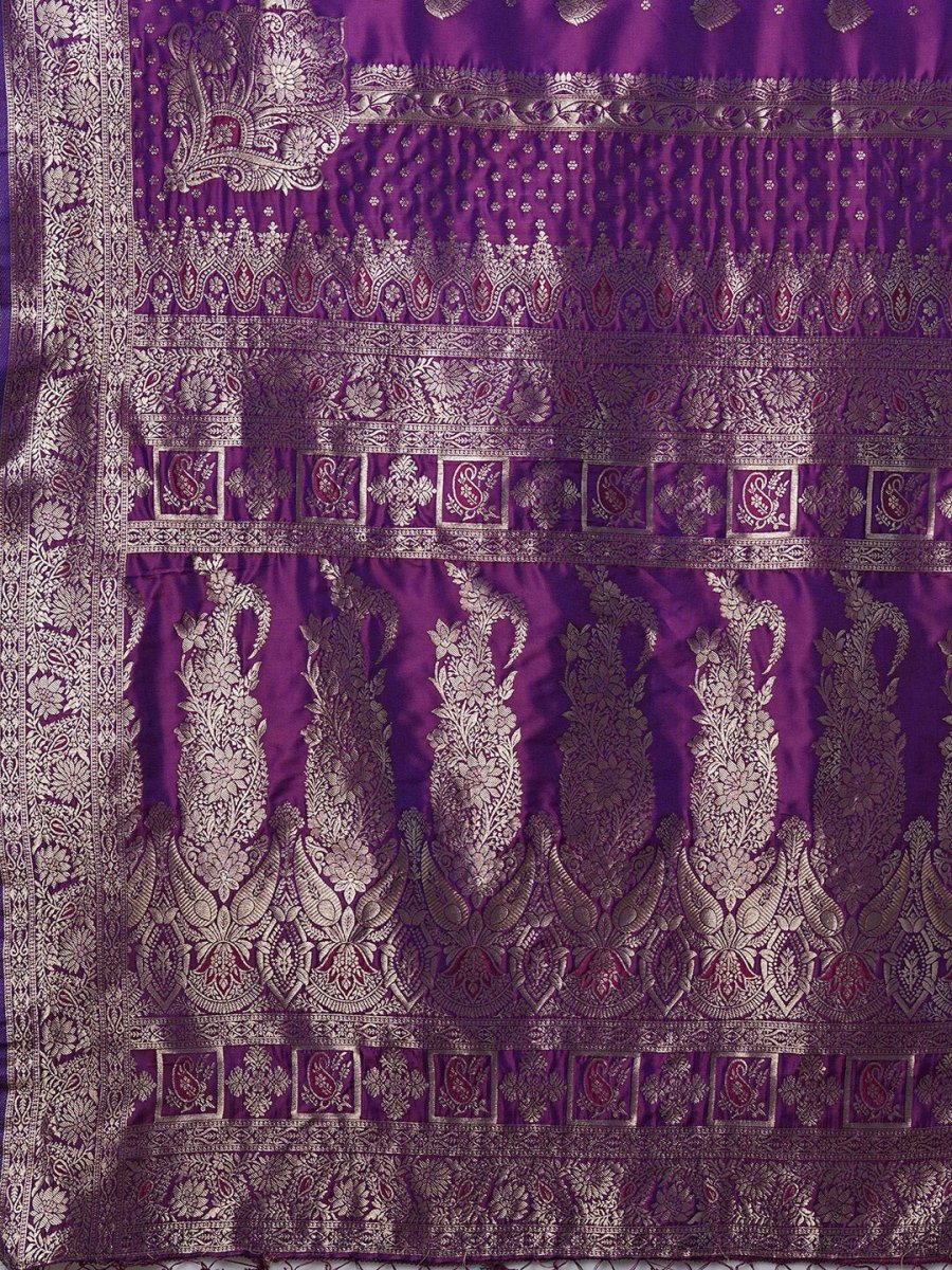Anouk Purple & Gold-Toned Ethnic Motifs Woven Design Zari Banarasi Saree | Swadesiicart