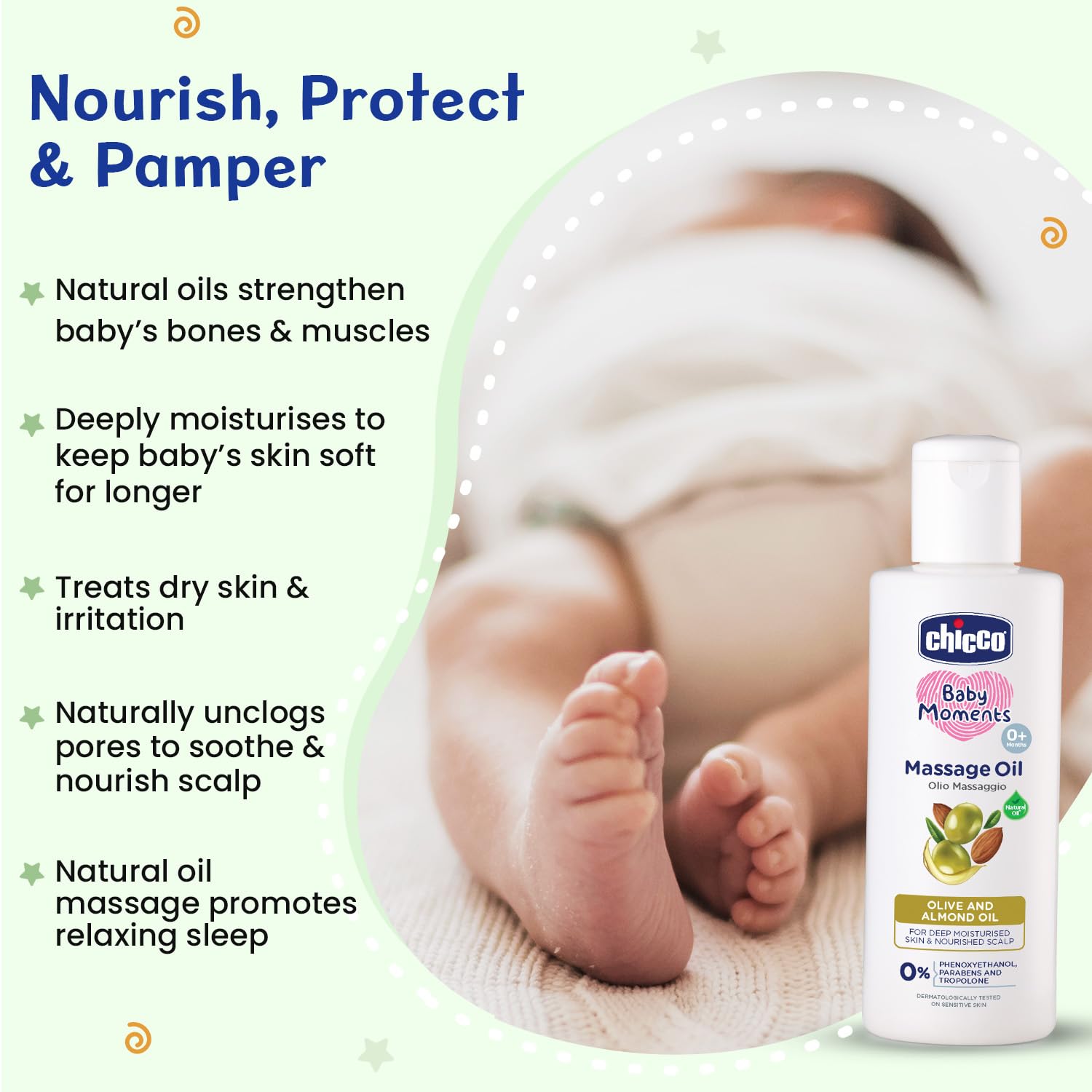 Chicco Baby Moments Massage Oil For Moisturised Skin, Nourished Hair & Scalp - Swadesiicart