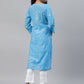 ADA Women Blue & White Ethnic Motifs Hand Embroidered Chikankari Handloom Kurta | Swadesiicart