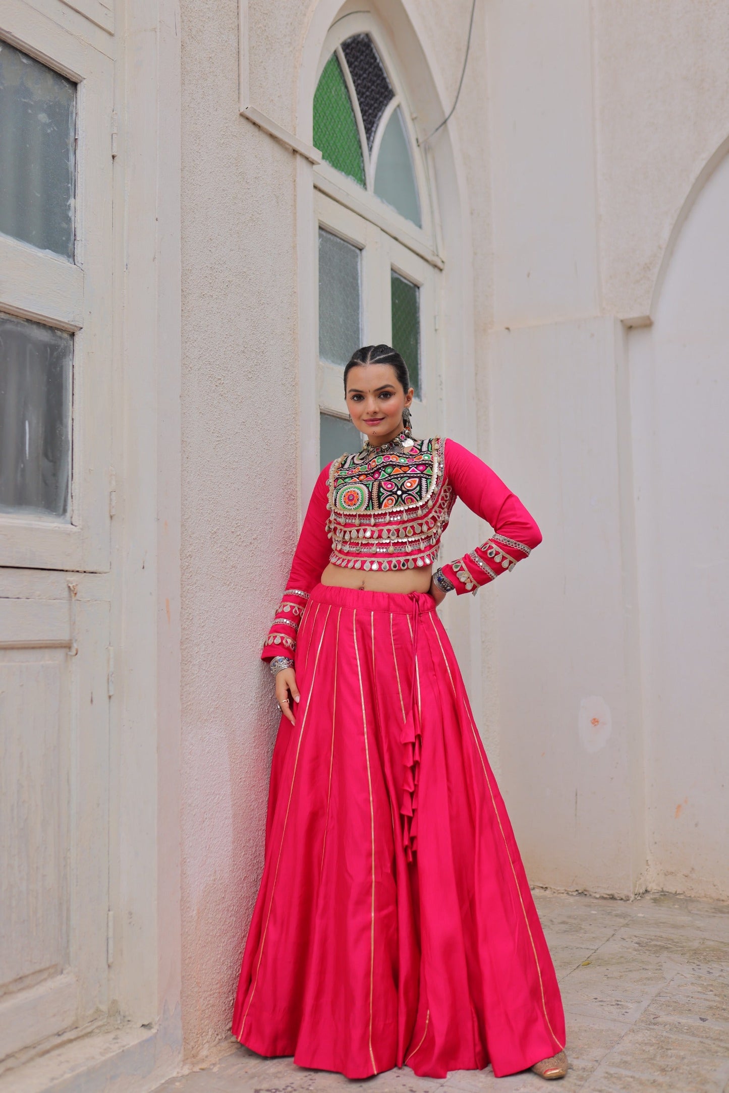 Lorenvalley Fashion Pink Roman Silk with Attractive Gota-Patti Lace Lehenga Choli | Swadesiicart