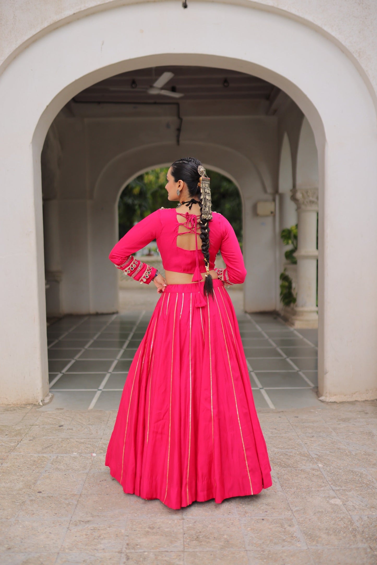 Lorenvalley Fashion Pink Roman Silk with Attractive Gota-Patti Lace Lehenga Choli | Swadesiicart