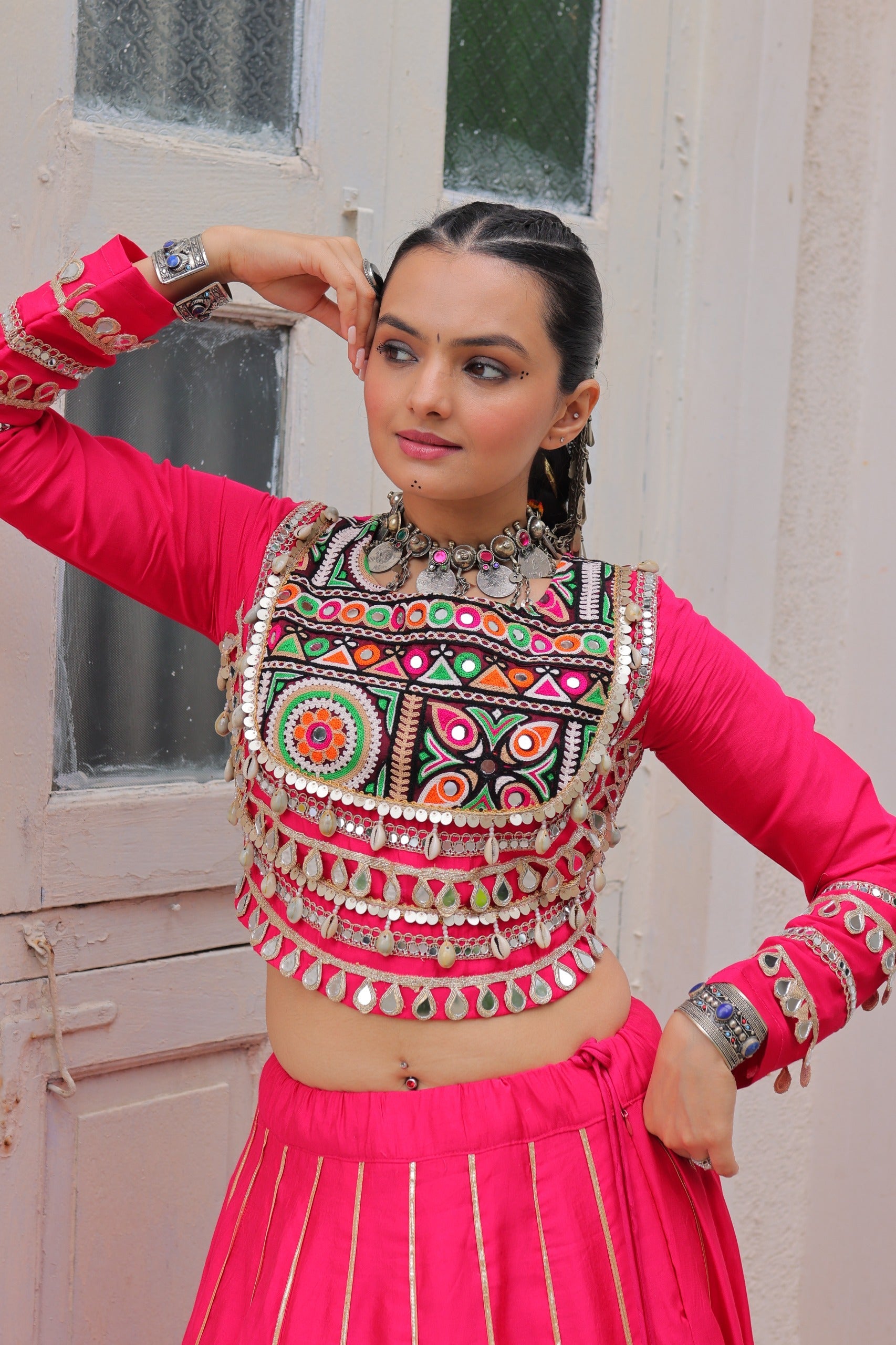 Lorenvalley Fashion Pink Roman Silk with Attractive Gota-Patti Lace Lehenga Choli | Swadesiicart