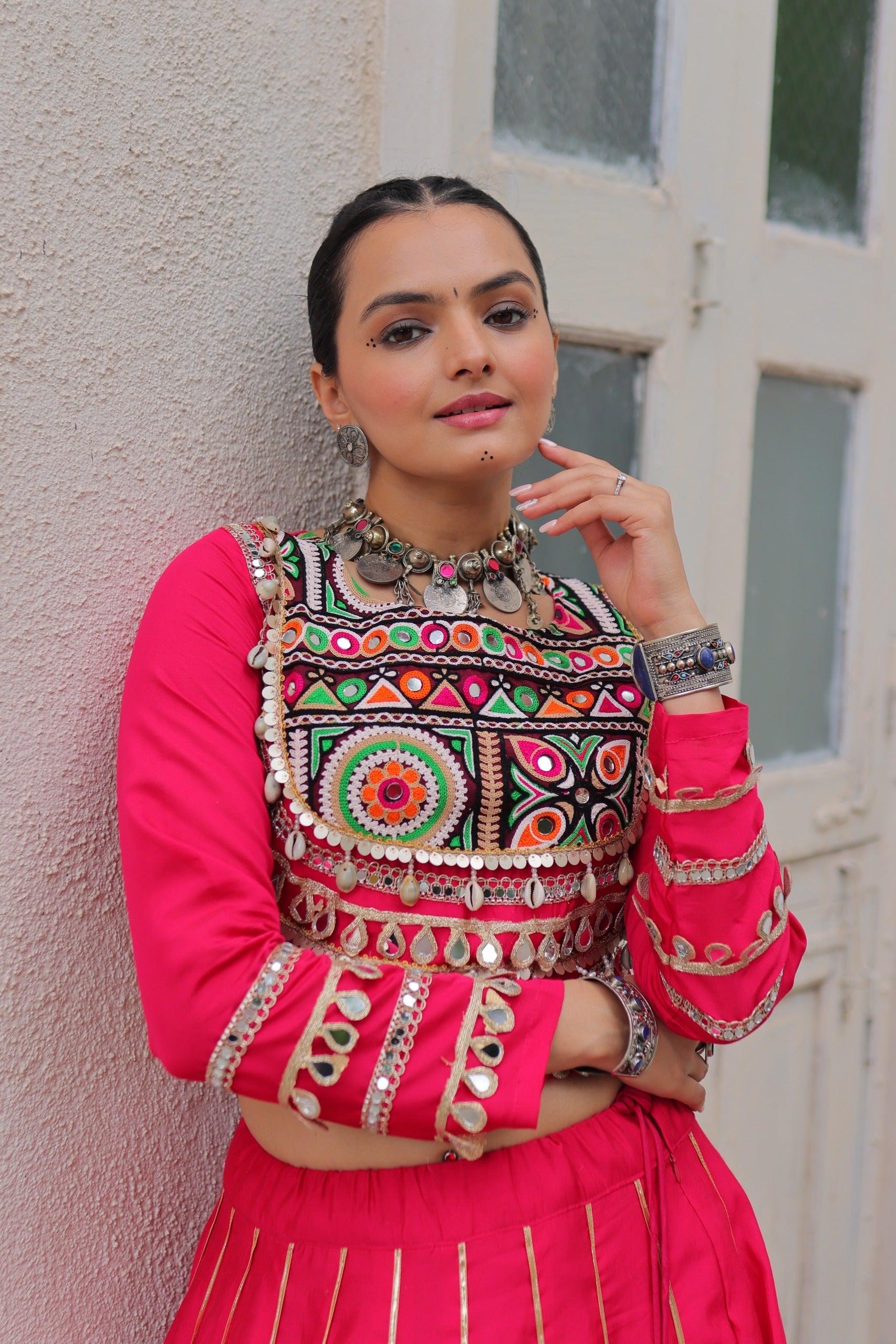 Lorenvalley Fashion Pink Roman Silk with Attractive Gota-Patti Lace Lehenga Choli | Swadesiicart