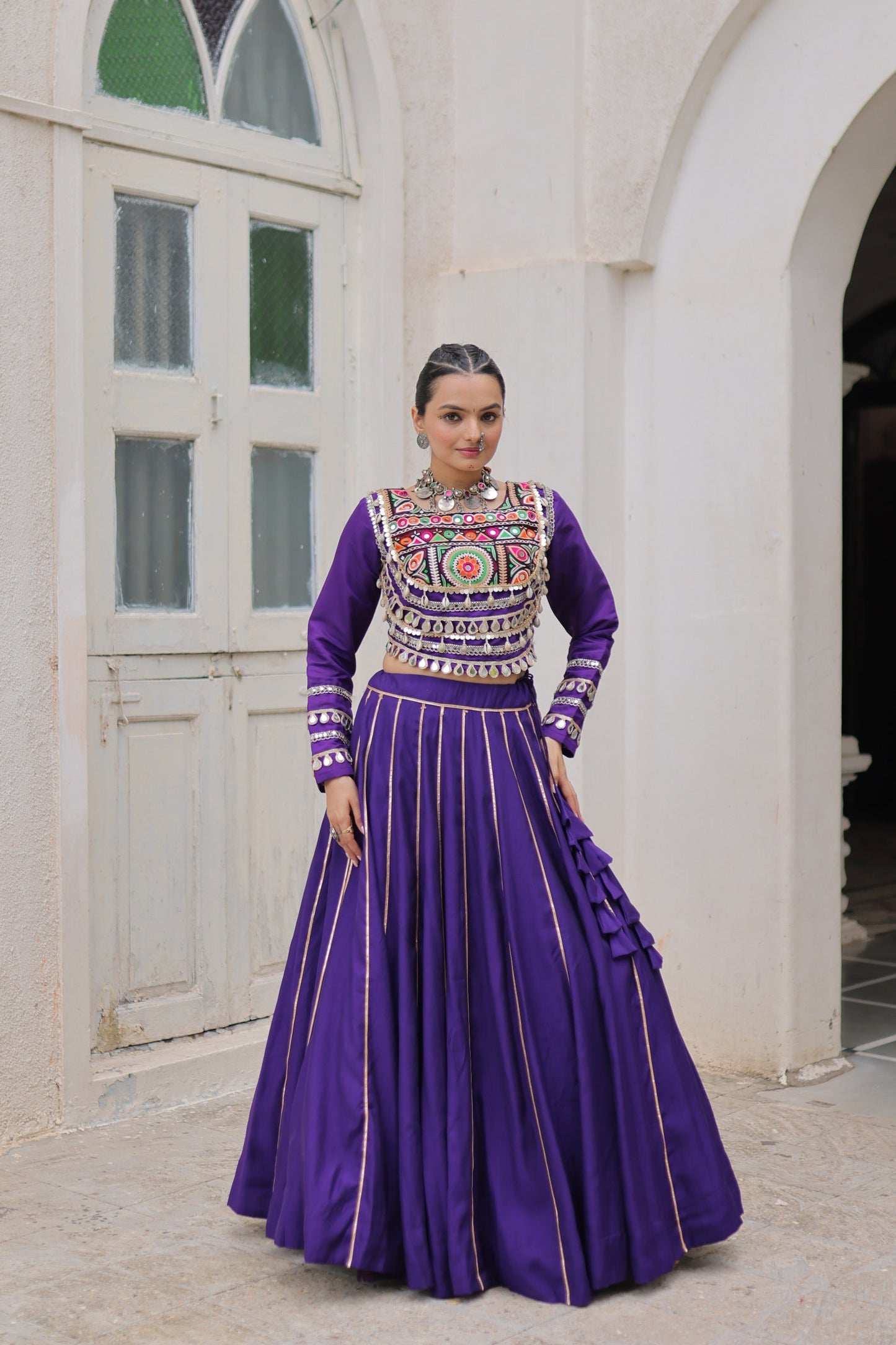 Lorenvalley Fashion Purple Roman Silk with Attractive Gota-Patti Lace Lehenga Choli | Swadesiicart