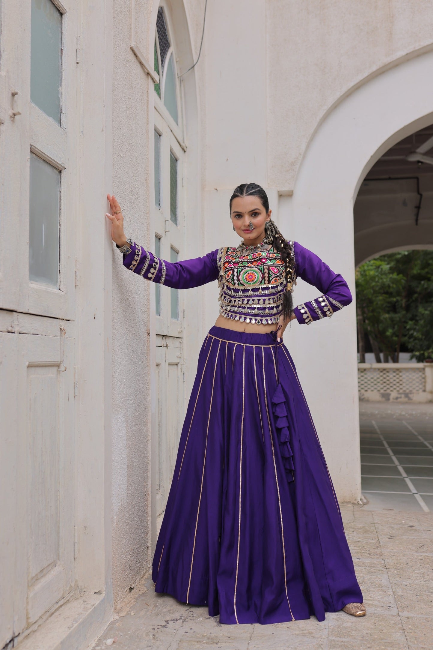 Lorenvalley Fashion Purple Roman Silk with Attractive Gota-Patti Lace Lehenga Choli | Swadesiicart