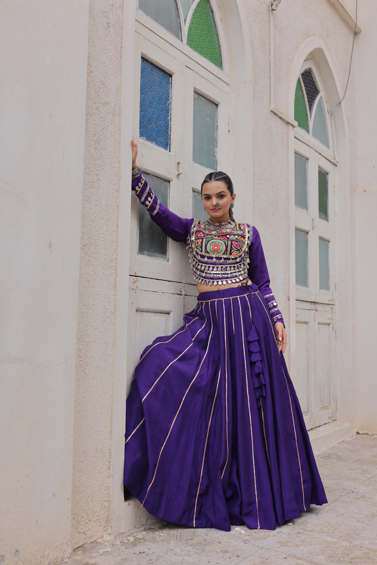 Lorenvalley Fashion Purple Roman Silk with Attractive Gota-Patti Lace Lehenga Choli | Swadesiicart