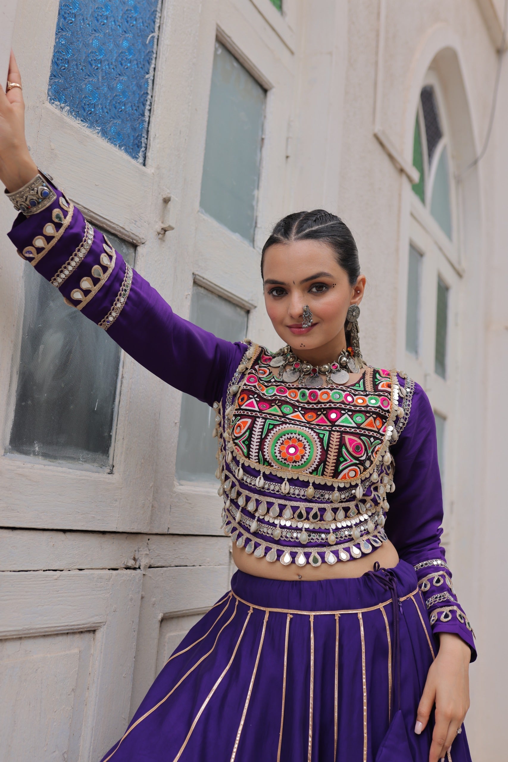 Lorenvalley Fashion Purple Roman Silk with Attractive Gota-Patti Lace Lehenga Choli | Swadesiicart