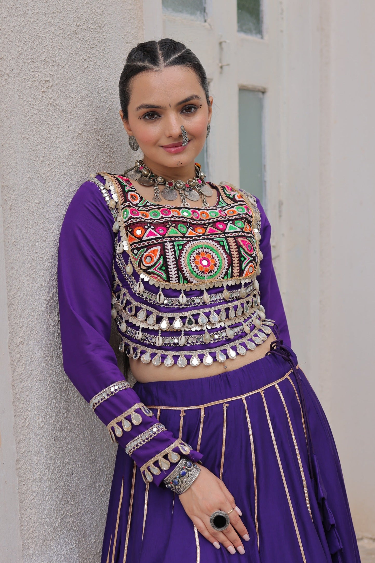 Lorenvalley Fashion Purple Roman Silk with Attractive Gota-Patti Lace Lehenga Choli | Swadesiicart